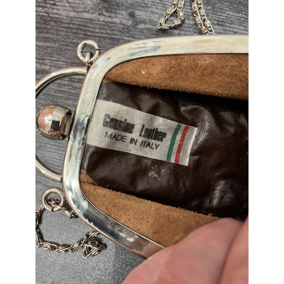 leather small vintage purse with Chain Made In Italy - Picture 4 of 4